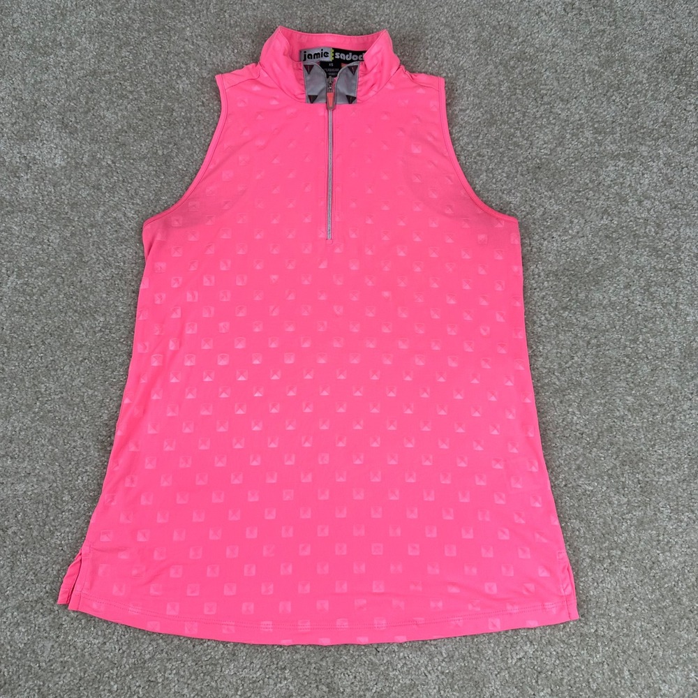 Jamie Sadock XS Pink Sleeveless Golf Top Mock Neck 1/4 Zip Textured Performance